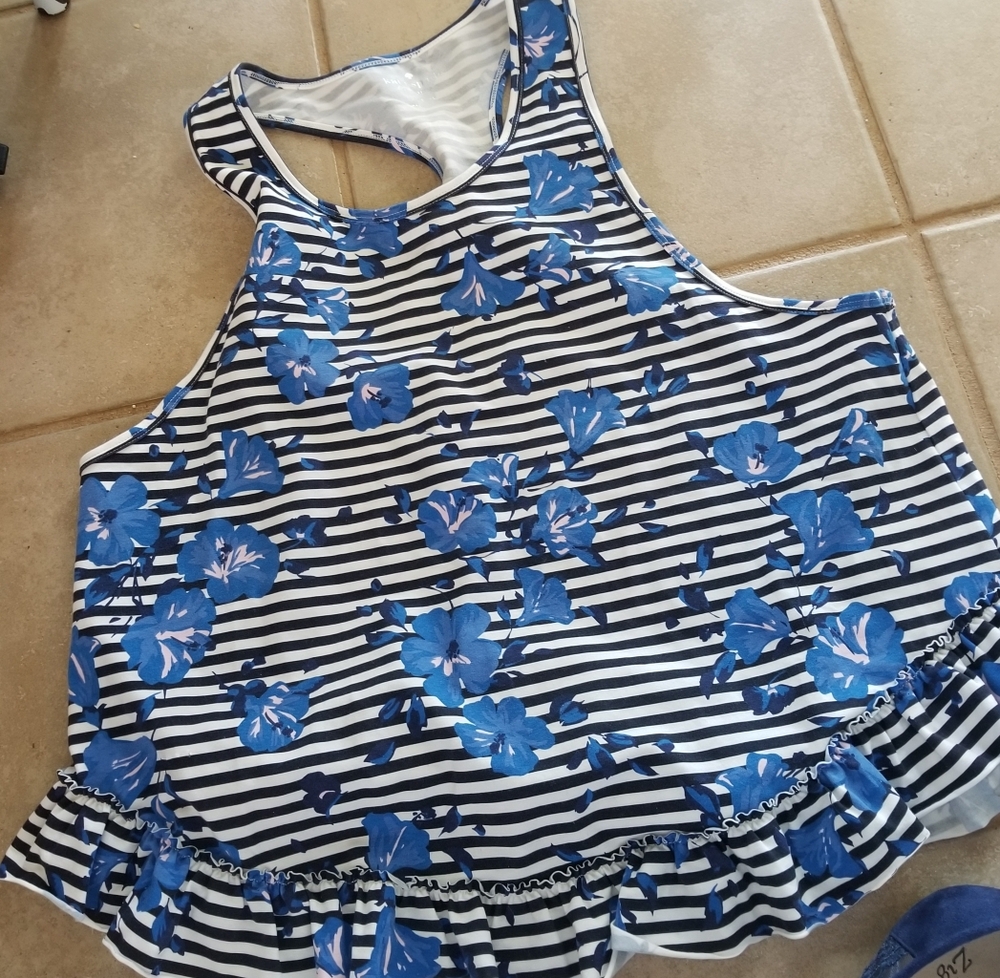 Striped Kate Spade Racerback Top with Blue Floral , Xl To Be Worn Over A Tee...